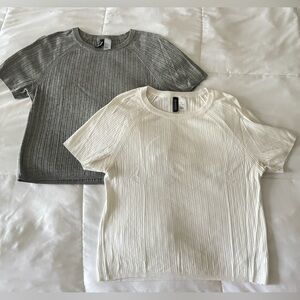 gray + white knit crop tshirt top set